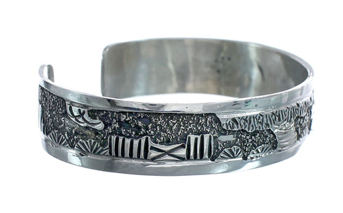 Native American Navajo Sterling Silver Story Teller Cuff Bracelet JX126270