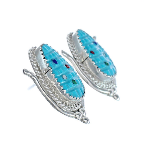 Zuni Multicolor Inlay Sterling Silver Corn Post Earrings AX125706