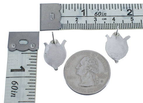 Native American Zuni Multicolor Inlay Sterling Silver Corn Post Earrings AX125707