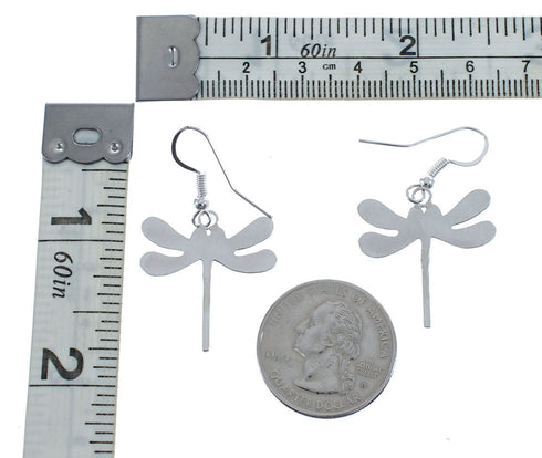Sterling Silver Overlay Navajo Dragonfly Hook Dangle Earrings AX125724