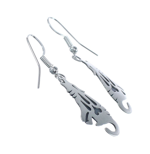 Sterling Silver Overlay Navajo Wolf Hook Dangle Earrings AX125725