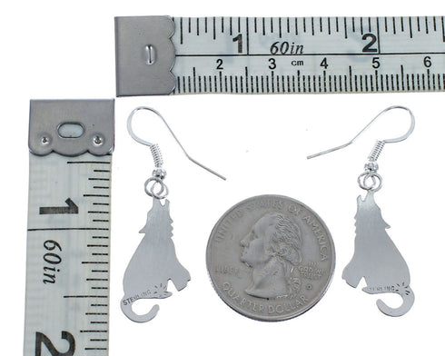 Sterling Silver Overlay Navajo Wolf Hook Dangle Earrings AX125725