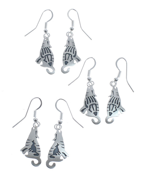 Sterling Silver Overlay Navajo Wolf Hook Dangle Earrings AX125725