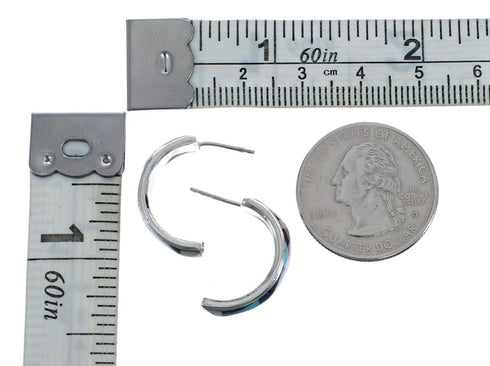 Multicolor Inlay Zuni Indian Sterling Silver Post Hoop Earrings AX125711