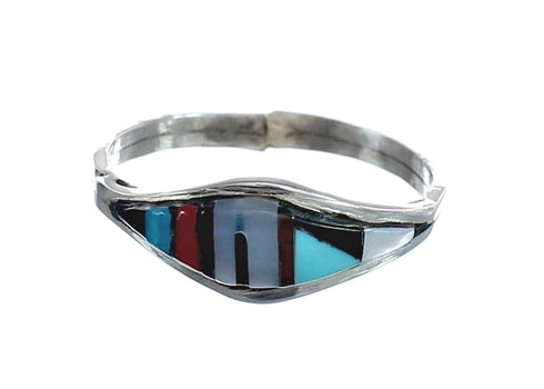 Multicolor Inlay Native American Sterling Silver Ring Size 6 AX125696