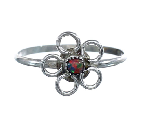 Native American Opal Sterling Silver Flower Ring Size 4-3/4 AX125667