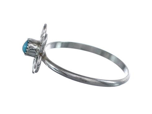 Native American Turquoise Sterling Silver Flower Ring Size 7 AX125680