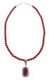 Native American Navajo Coral Round Bead Pendant Sterling Silver Necklace JX126561