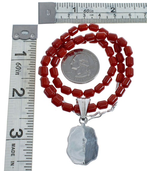 Native American Navajo Coral Bead Pendant Sterling Silver Necklace JX126563