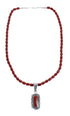 Native American Navajo Coral Bead Pendant Sterling Silver Necklace JX126565