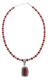Native American Navajo Coral Bead Pendant Sterling Silver Necklace JX126570