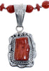Native American Navajo Coral Bead Pendant Sterling Silver Necklace JX126570