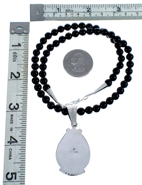 Onyx Sterling Silver Native American Bead Necklace JX126584