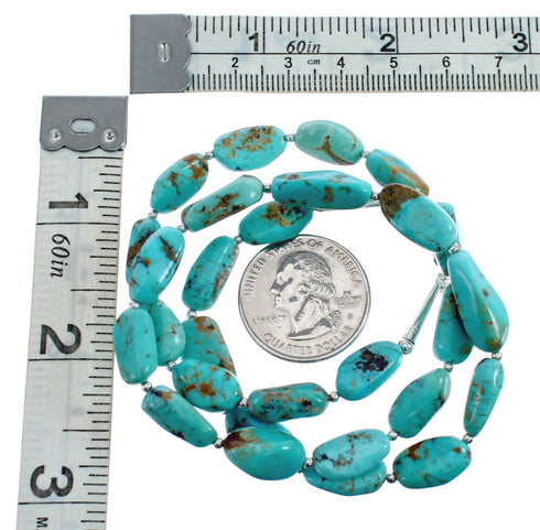 Native American Turquoise Bead And Silver Necklace JX126586