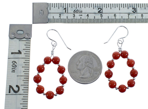 Coral Genuine Sterling Silver Navajo Bead Hook Dangle Earrings JX126590