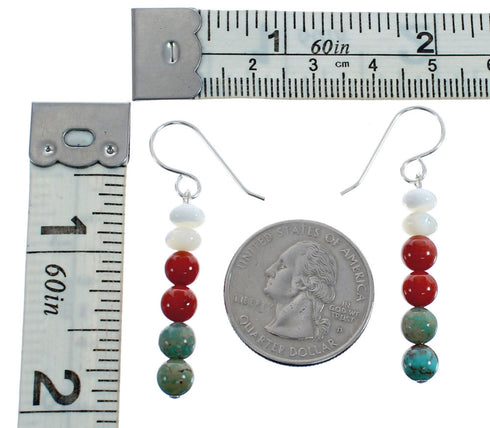 Navajo Multicolor And Sterling Silver Bead Hook Dangle Earrings JX126591