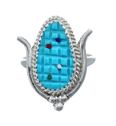 Native American Zuni Multicolor Multistone Sterling Silver Corn Ring Size 9 JX130546