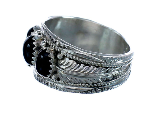 Native American Navajo Silver Onyx Scalloped Leaf Ring Size 12-3/4 AX125767