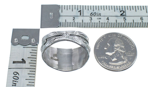 Native American Navajo Silver Onyx Scalloped Leaf Ring Size 12 AX125765