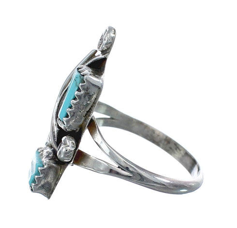 Zuni Turquoise Genuine Sterling Silver Feather Ring Size 6-3/4 AX125790