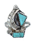 Zuni Turquoise Genuine Sterling Silver Feather Ring Size 6-1/4 AX125791