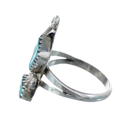Zuni Turquoise Genuine Sterling Silver Feather Ring Size 7-1/4 AX125792