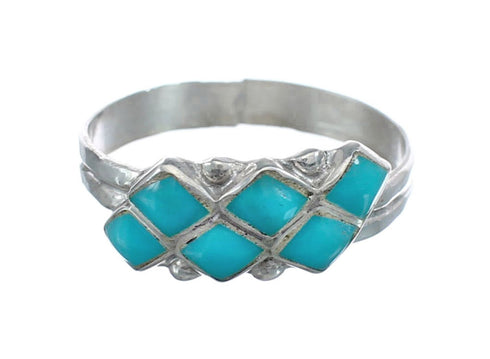 Native American Turquoise Inlay Zuni Ring Size 6-3/4 AX125756
