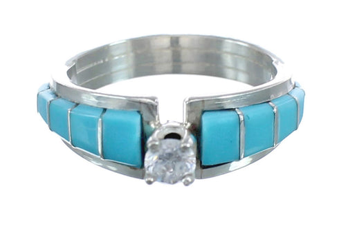 Zuni Genuine Sterling Silver Cubic Zirconia And Turquoise Ring Size 7 AX125819