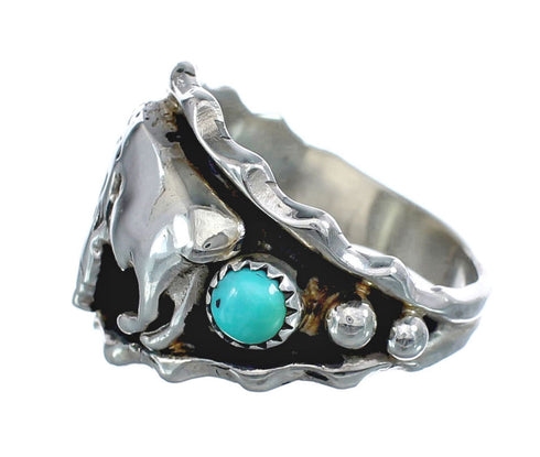 Navajo Turquoise Sterling Silver Buffalo Ring Size 11-3/4 AX125740