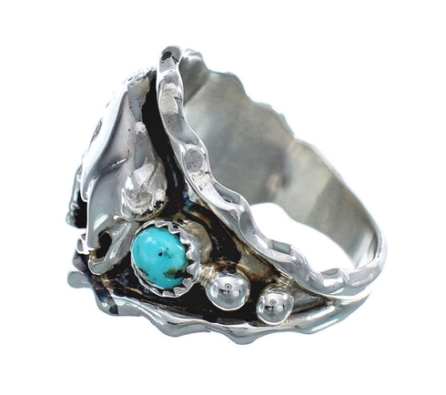 Navajo Turquoise Sterling Silver Buffalo Ring Size 11-1/2 JX128220