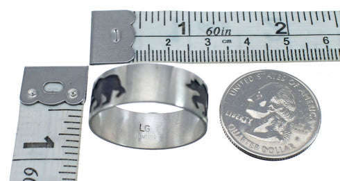 Navajo Authentic Sterling Silver Bear Band Ring Size 14-1/2 AX125804