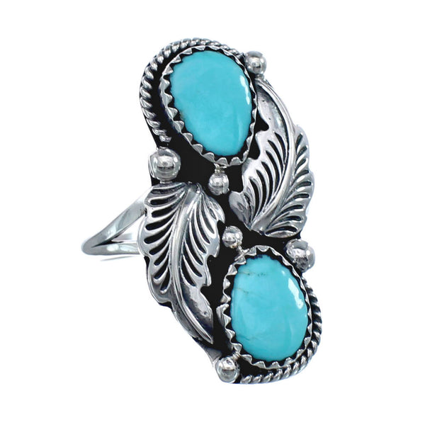 Authentic Sterling Silver Navajo Turquoise Leaf Design Ring Size 6 AX125782