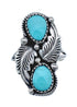 Authentic Sterling Silver Navajo Turquoise Leaf Design Ring Size 6 AX125782
