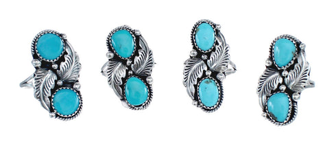 Authentic Sterling Silver Navajo Turquoise Leaf Design Ring Size 6 AX125782