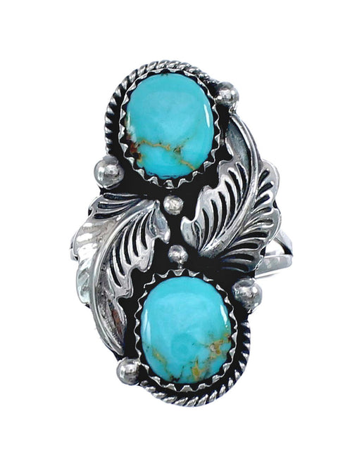 Authentic Sterling Silver Navajo Turquoise Leaf Design Ring Size 6-1/2 AX125788