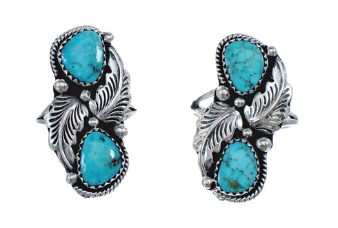 Authentic Sterling Silver Navajo Turquoise Leaf Design Ring Size 6-1/2 AX125788