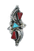Sterling Silver Zuni Turquoise Coral Leaf Design Ring Size 7-3/4 AX125806