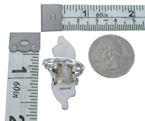 Sterling Silver Zuni Turquoise Coral Leaf Design Ring Size 7-3/4 AX125806