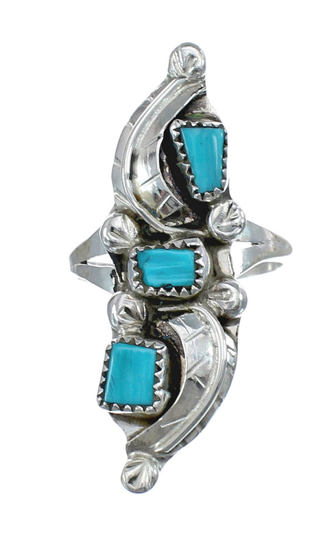 Zuni Turquoise Sterling Silver Leaf Ring Size 8 AX125808