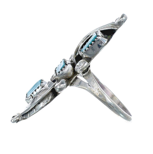 Zuni Turquoise Sterling Silver Leaf Ring Size 9 AX125809