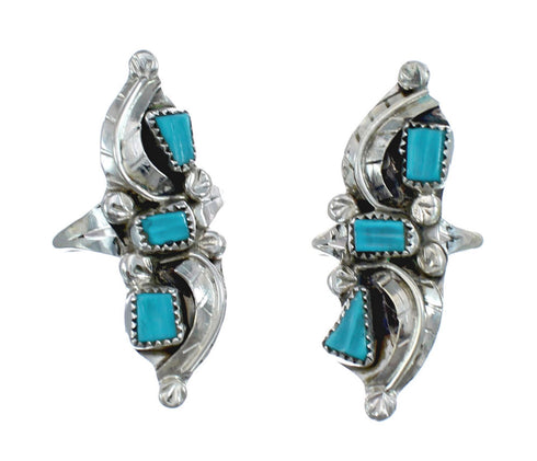 Zuni Turquoise Sterling Silver Leaf Ring Size 8 AX125808