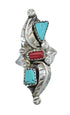 Native American Zuni Turquoise And Coral Leaf Ring Size 8-1/2 AX125813
