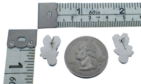 Native American Coral Sterling Silver Eagle Post Dangle Earrings AX125985