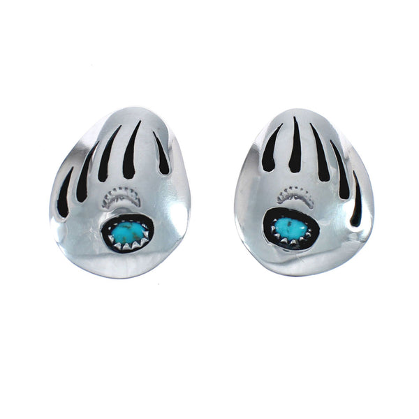 Native American Sterling Silver Turquoise Bear Paw Post Earrings AX125986