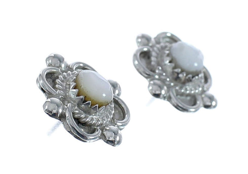 Native American Sterling Silver White Mother of Pearl Flower Post Stud Earrings AX126011