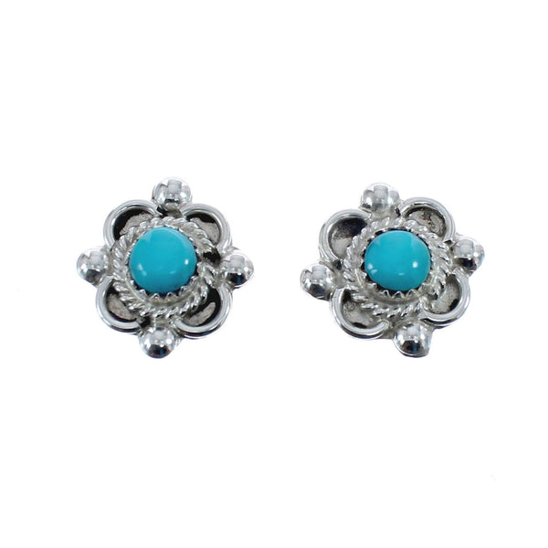 Native American Sterling Silver Turquoise Flower Post Stud Earrings AX126014