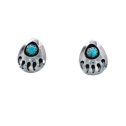 Native American Sterling Silver Turquoise Bear Paw Post Earrings AX125953