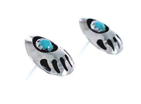 Native American Sterling Silver Turquoise Bear Paw Post Earrings AX125953