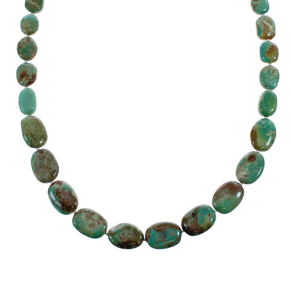 Kingman Turquoise Sterling Silver Navajo Bead Necklace AX126052