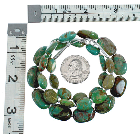 Kingman Turquoise Sterling Silver Navajo Bead Necklace AX126052